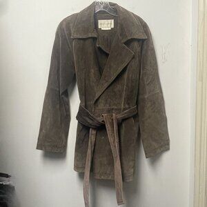 Margaret Godfrey Vintage Brown Leather Suede Jacket with Waist Tie